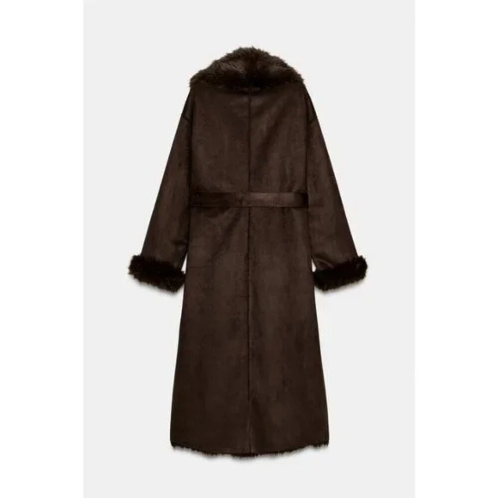 ZARA BELTED FAUX FUR COAT ZW COLLECTION - Picture 7 of 9